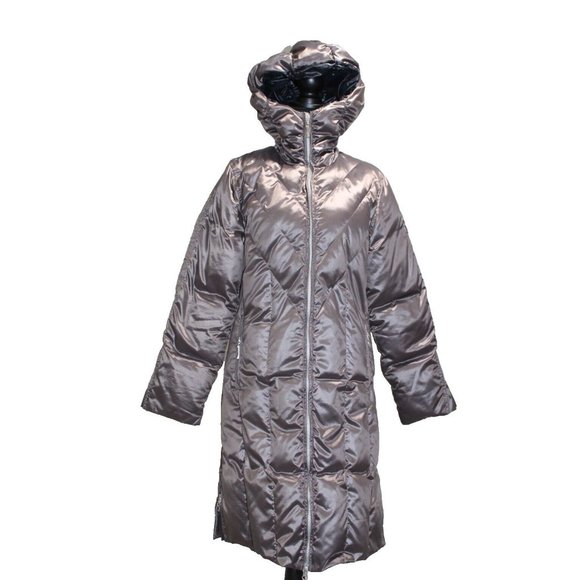 Skea Down Coat Long Hood Luxury Ski Wear Hooded Bronze Quilted